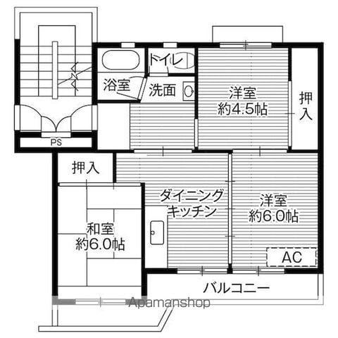 ビレッジハウス黒須野1号棟(3DK/4階)の間取り写真