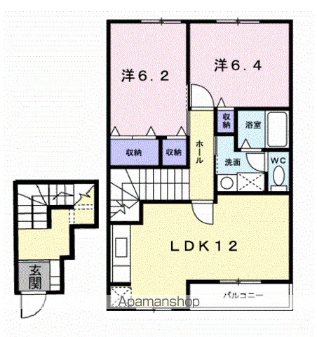 プラゼール・ラゴーアⅠ(2LDK/2階)の間取り写真