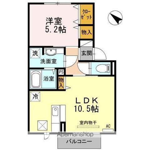 セジュール上ノ山Ⅱ(1LDK/1階)の間取り写真