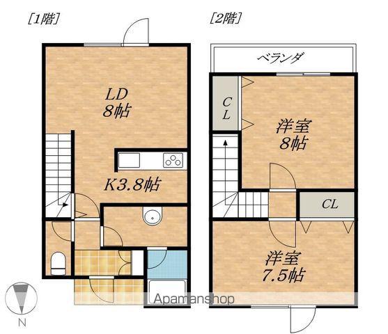 根室本線 帯広駅 バス乗車時間：18分 北蘭団地バス停で下車 徒歩7分 2階建 築23年(2LDK)の間取り写真