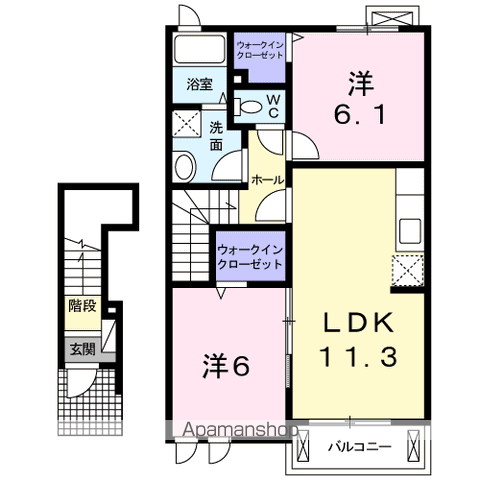 ラ・カーサ・フェリーチェ A(2LDK/2階)の間取り写真