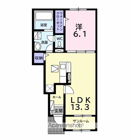 エスパース ボヌール(1LDK/1階)の間取り写真