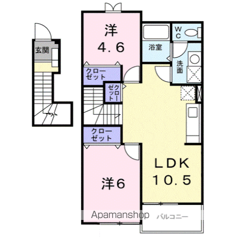 フロントパークこうかⅡ(2LDK/2階)の間取り写真