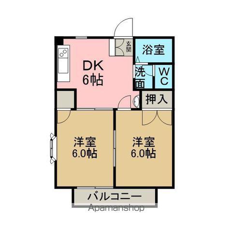 カーサ石ヶ根A棟(2DK/1階)の間取り写真