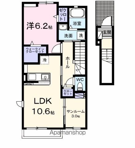 ハピネス久留米(1LDK/2階)の間取り写真