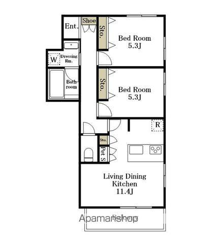 粕谷1丁目メゾン西棟(2LDK/3階)の間取り写真