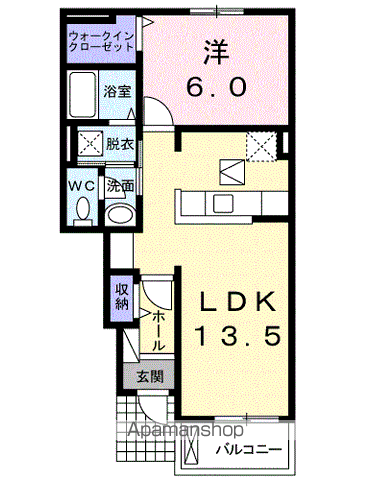 メゾン・ソレイユ1番館(1LDK/1階)の間取り写真