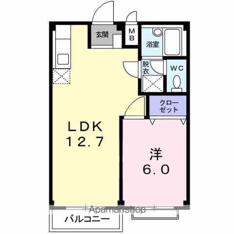 エルディム北C(1LDK/2階)の間取り写真