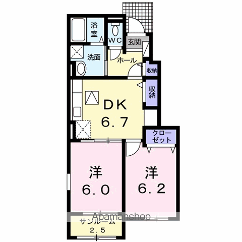 アヴニール Ⅱ(2DK/1階)の間取り写真