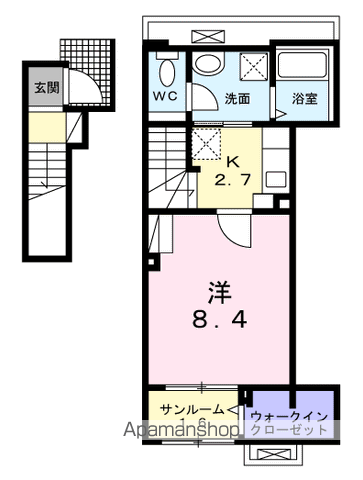 ブリュームⅡ(1K/2階)の間取り写真