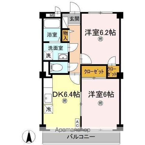 フィネス木太(2DK/2階)の間取り写真