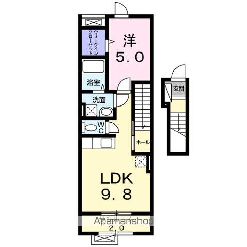 ホームツリーC(1DK/2階)の間取り写真