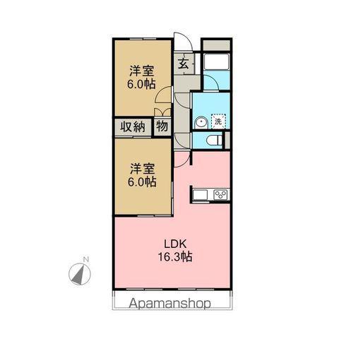 マーブル参番館(2LDK/1階)の間取り写真