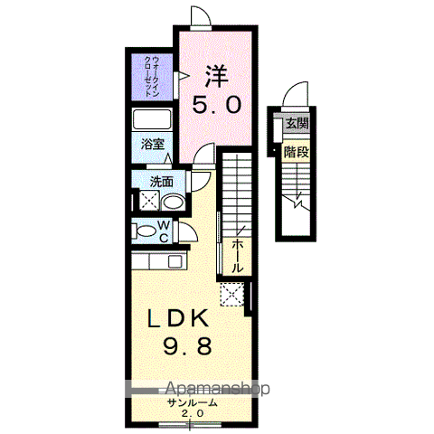 ヒルトップテラス(1LDK/2階)の間取り写真