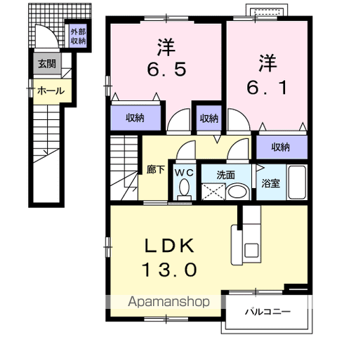 ロジュマンリーヴⅠ(2LDK/2階)の間取り写真