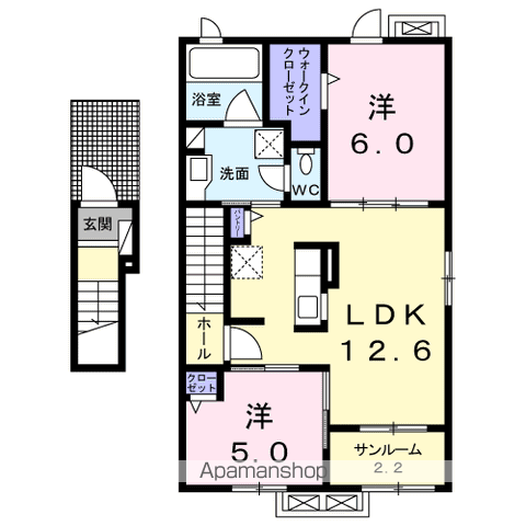 フォンテーネⅡ(2LDK/2階)の間取り写真