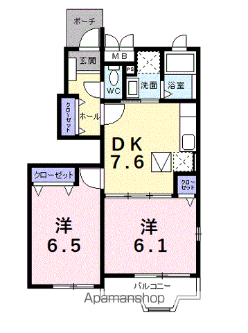 グランデカメリア山の手Ⅴ(2DK/1階)の間取り写真