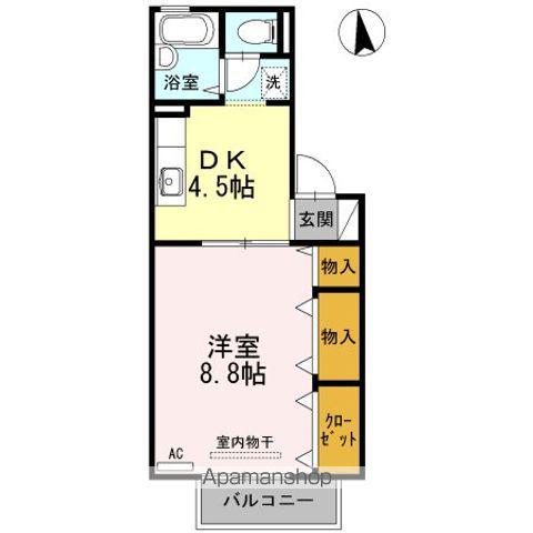 プレステージュ21 1棟(1DK/2階)の間取り写真