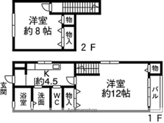 ユノソハイツ緒玉(2K/2階)の間取り写真