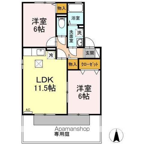 エントピア余戸Ⅱ B棟(2LDK/1階)の間取り写真