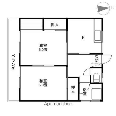 卯月荘(2DK/2階)の間取り写真