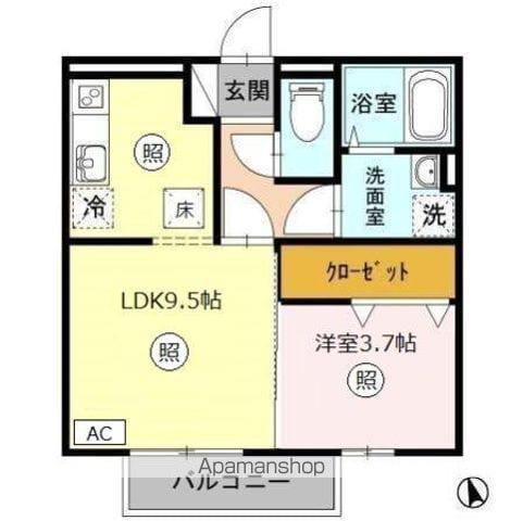 リビングタウン下河端A棟(1LDK/1階)の間取り写真