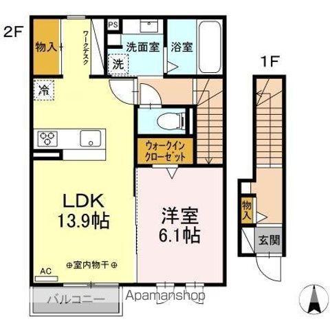 D-ROOM茜部中島 B棟(1LDK/2階)の間取り写真