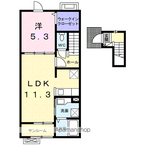 メゾンシュエット(1LDK/2階)の間取り写真