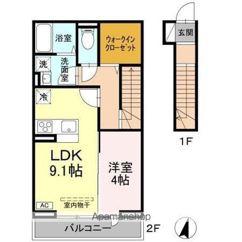 コンフォート W棟(1LDK/2階)の間取り写真