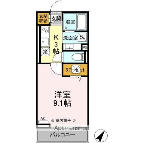 プランタン(1K/1階)の間取り写真