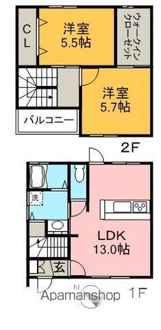 カンパニア西の土居(2LDK/2階)の間取り写真