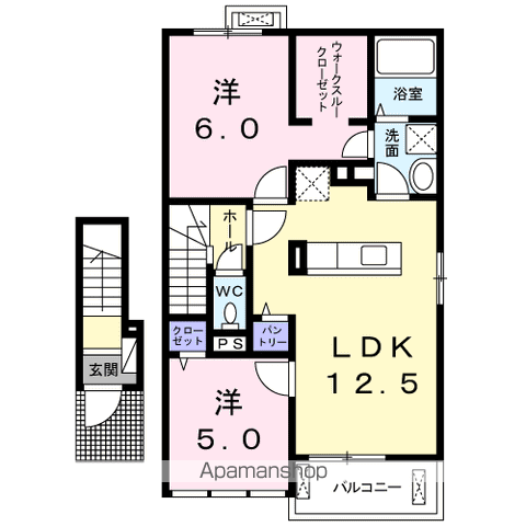 シェリークレイン テラス B(2LDK/2階)の間取り写真