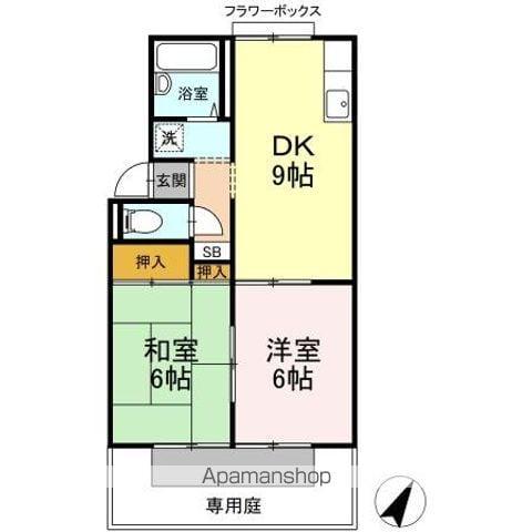 プレジール周船寺Ⅱ A棟(2DK/1階)の間取り写真