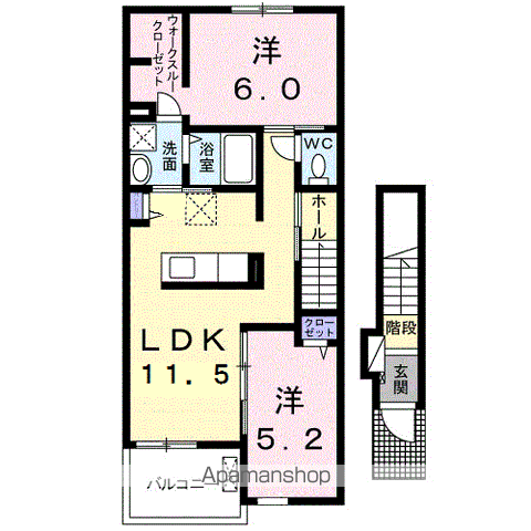 TORTOISEMORE六番館(2LDK/2階)の間取り写真