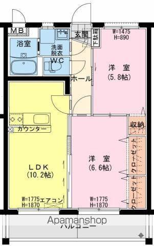 ラ・シェール アカシヤ(2LDK/2階)の間取り写真