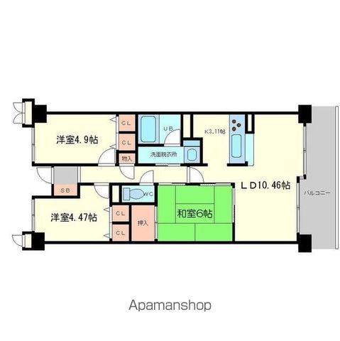 フロンティアタワー難波イースト(3LDK/5階)の間取り写真