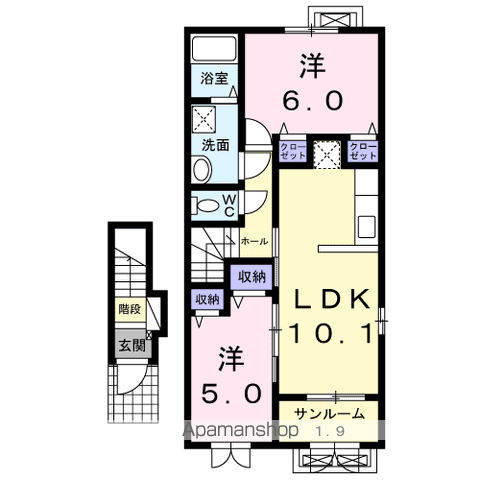 エアリー スクエア(2LDK/2階)の間取り写真