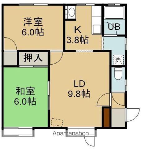 レシエン中道(2LDK/2階)の間取り写真