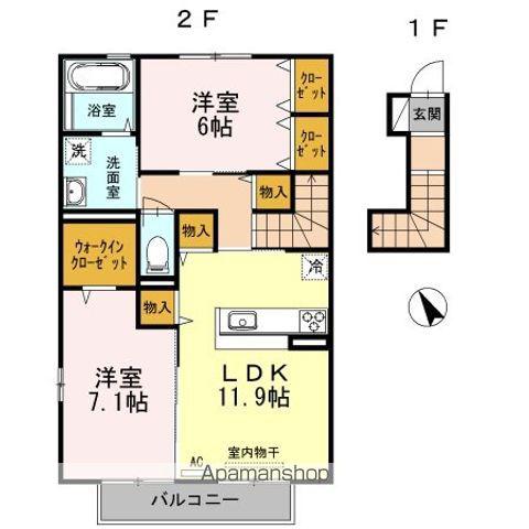 アヴニール優B棟(2LDK/2階)の間取り写真