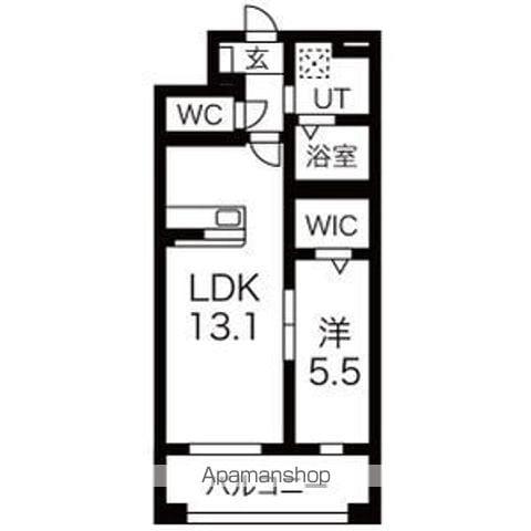 東北本線 岩手飯岡駅 徒歩14分 5階建 築2年(1LDK/4階)の間取り写真