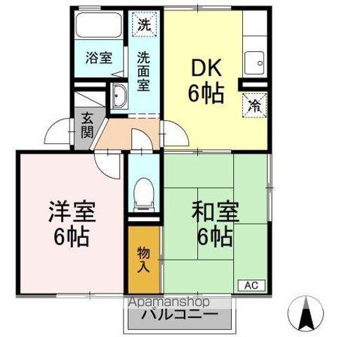 フレンドリーハイツ日野II(1LDK/2階)の間取り写真