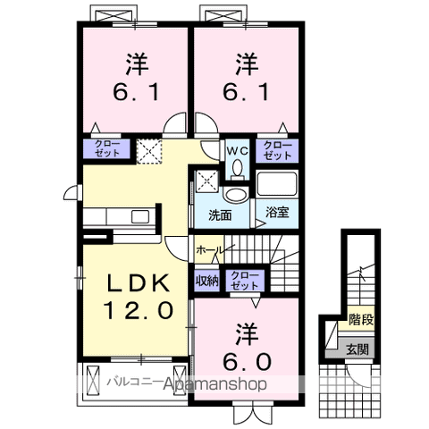 ブリーズヒル国領 E(3LDK/2階)の間取り写真