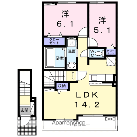 マイグラン城西(2LDK/2階)の間取り写真