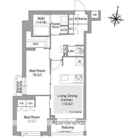 コンフォリア・リヴ東中野(2LDK/3階)の間取り写真