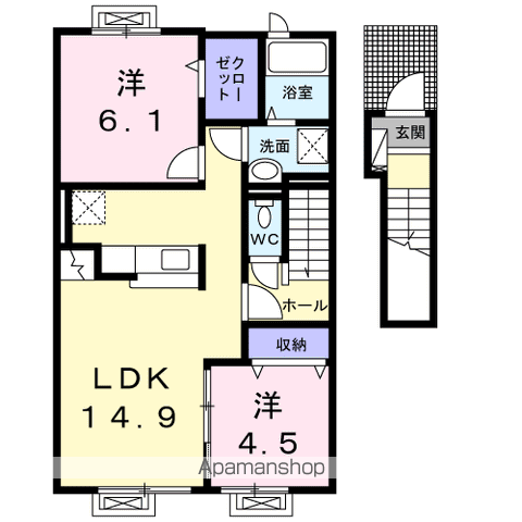 カリーナⅡ(2LDK/2階)の間取り写真