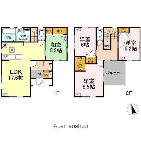 東北新幹線 郡山駅(福島) バス乗車時間：2分 鴻の巣バス停で下車 徒歩5分 2階建 築9年(4LDK)の間取り写真