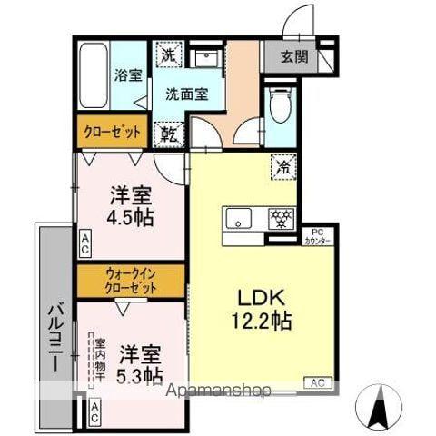 ルヴィータ大秋(2LDK/2階)の間取り写真