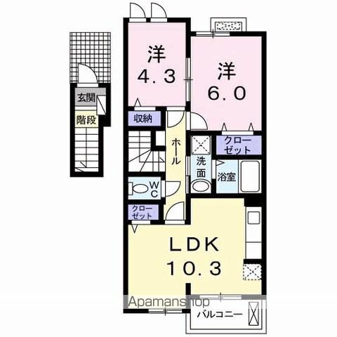 グレイスコート1号館(2LDK/2階)の間取り写真