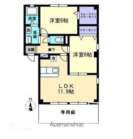 フォブールメヌエット B棟(2LDK/1階)の間取り写真