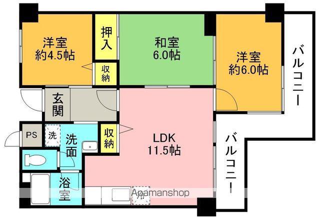 岸和田パークハイツ(3LDK/5階)の間取り写真